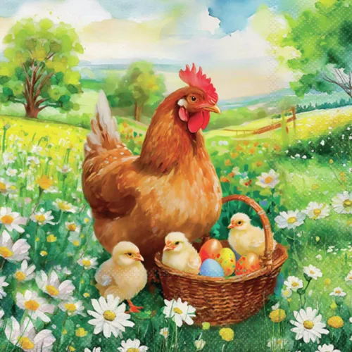 Serviett - Easter Chicks in meadow